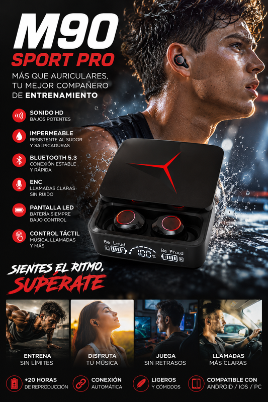 M90 Sport Pro™ | Auriculares Bluetooth Impermeables con Sonido HD