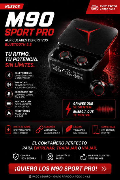 M90 Sport Pro™ | Auriculares Bluetooth Impermeables con Sonido HD